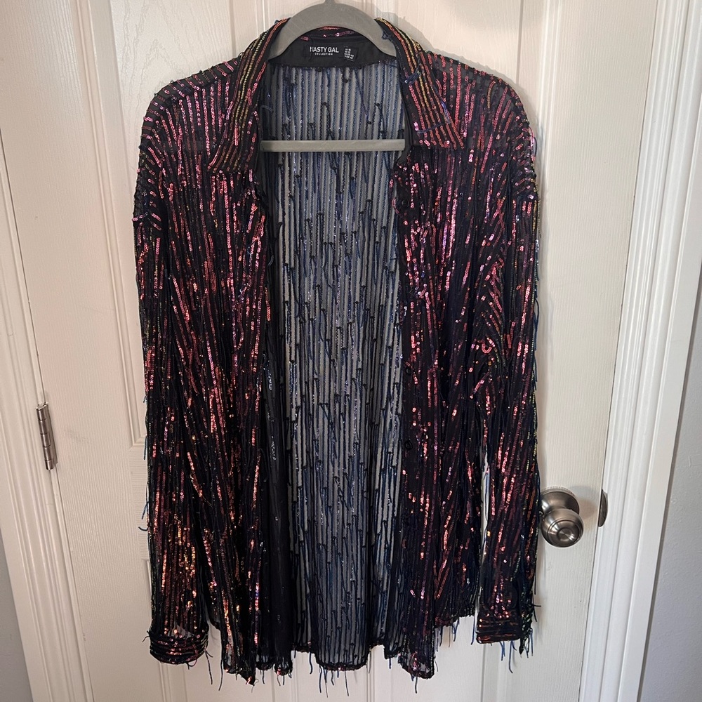 Sheer Fringe Sequin Blouse
